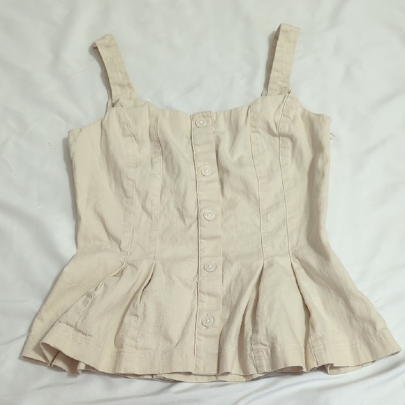 Banana Republic Denim Button Bustier Top, Color Ecru Size 2 - Picture 3 of 10